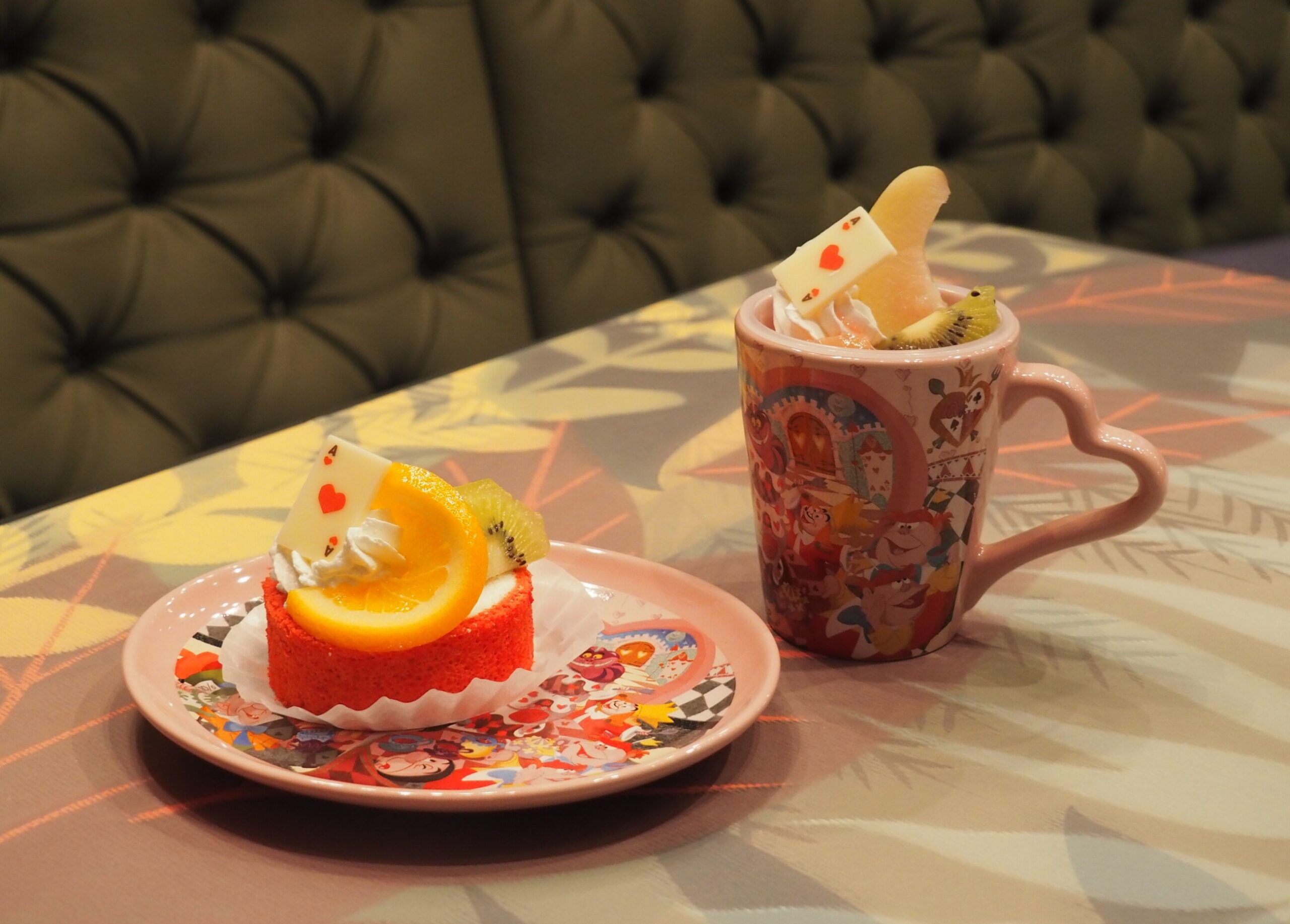 Colorful themed fruit dessert and cup served at Tokyo Disneyland