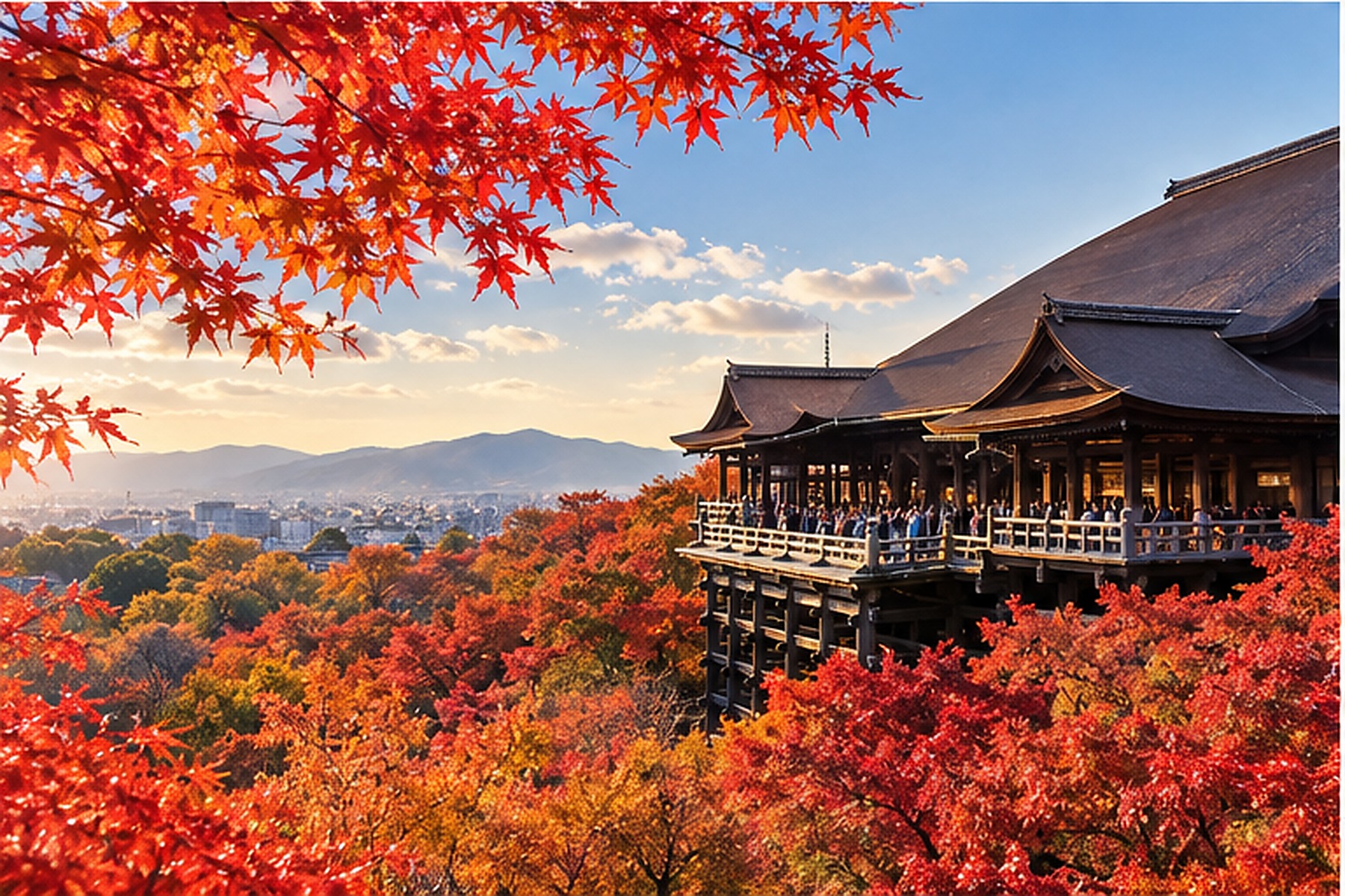 Japanese temple surrounded by red and orange autumn leaves