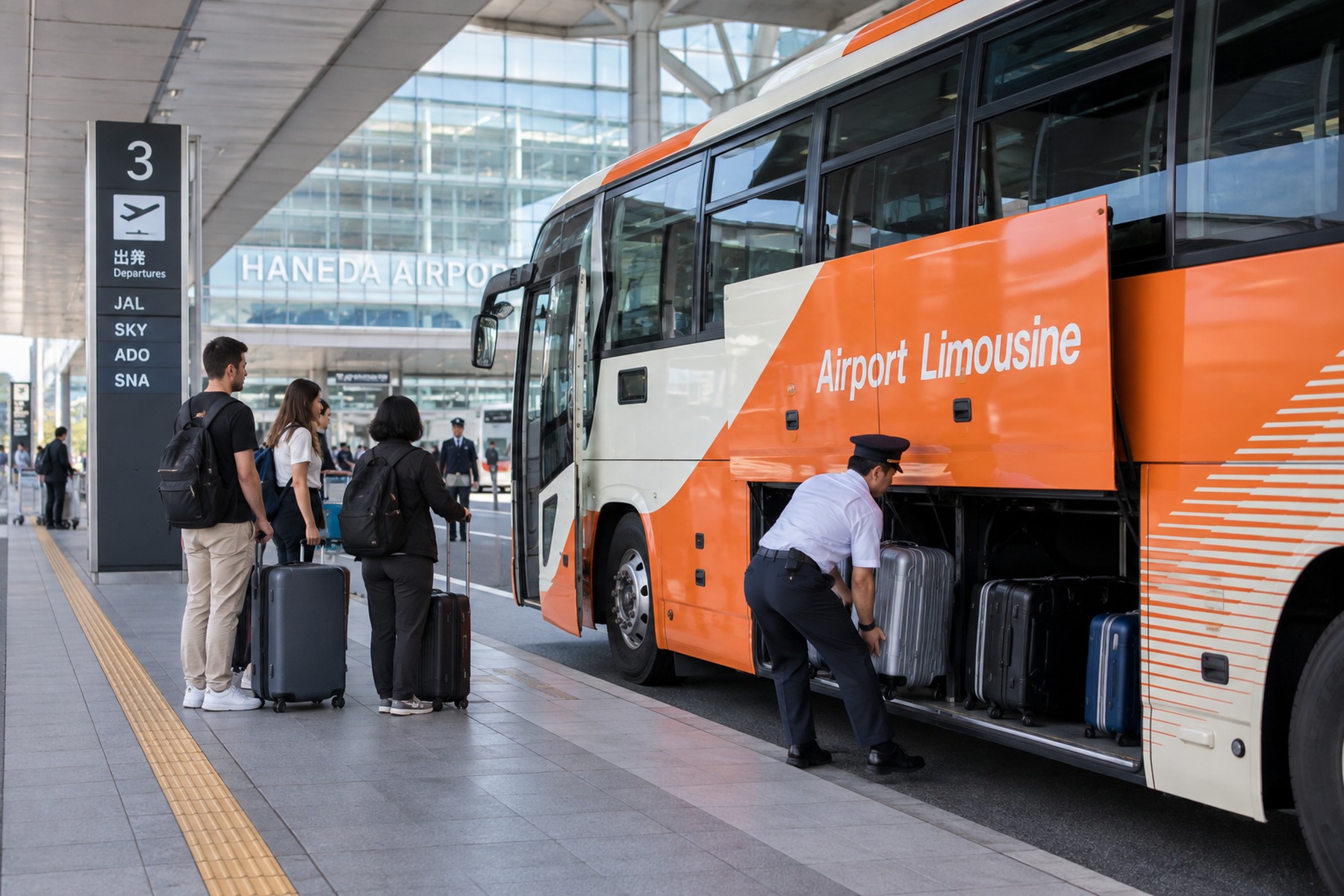 Airport Limousine bus loading luggage at Haneda Airport