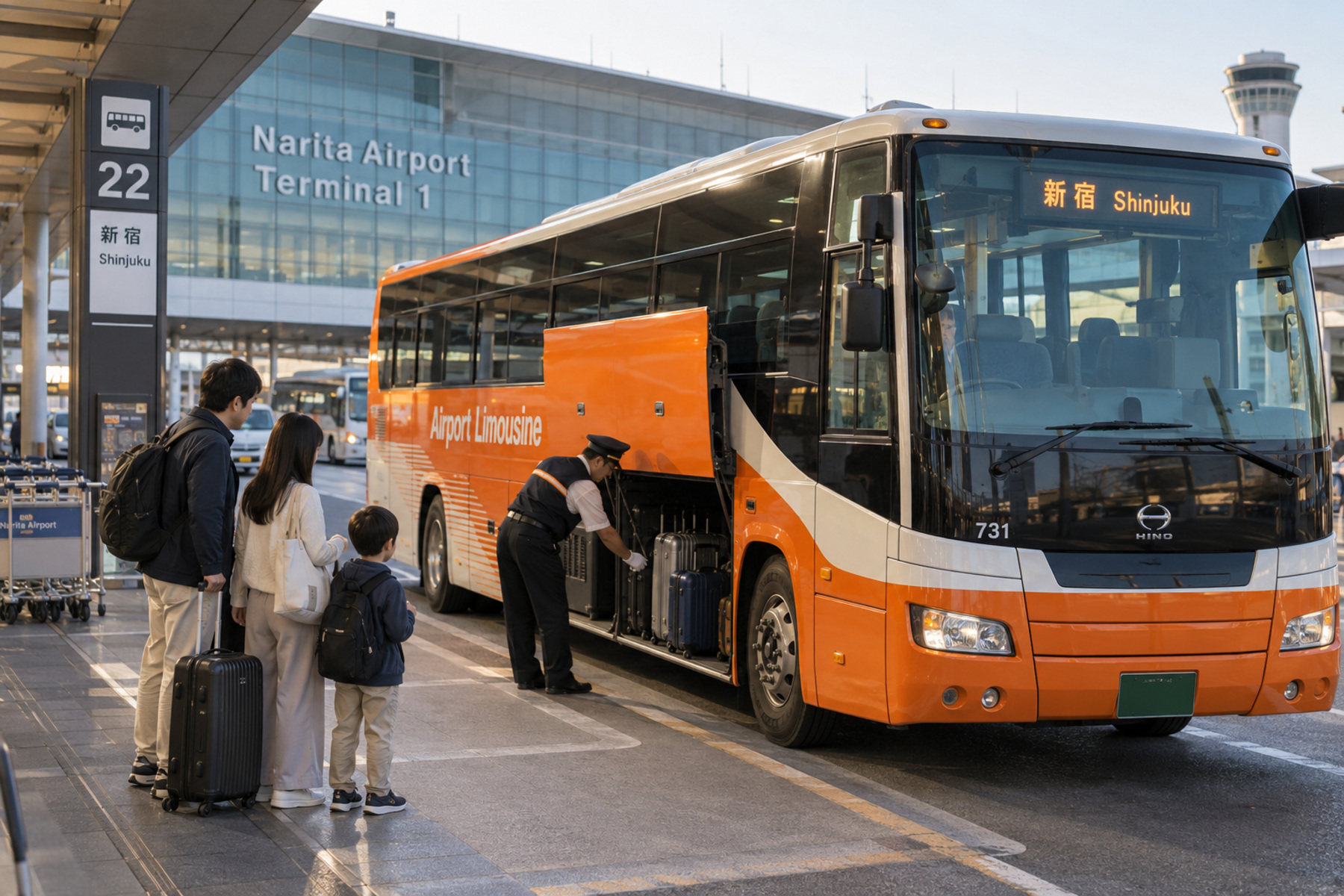 Airport Limousine Bus for Shinjuku loading luggage at Narita Airport