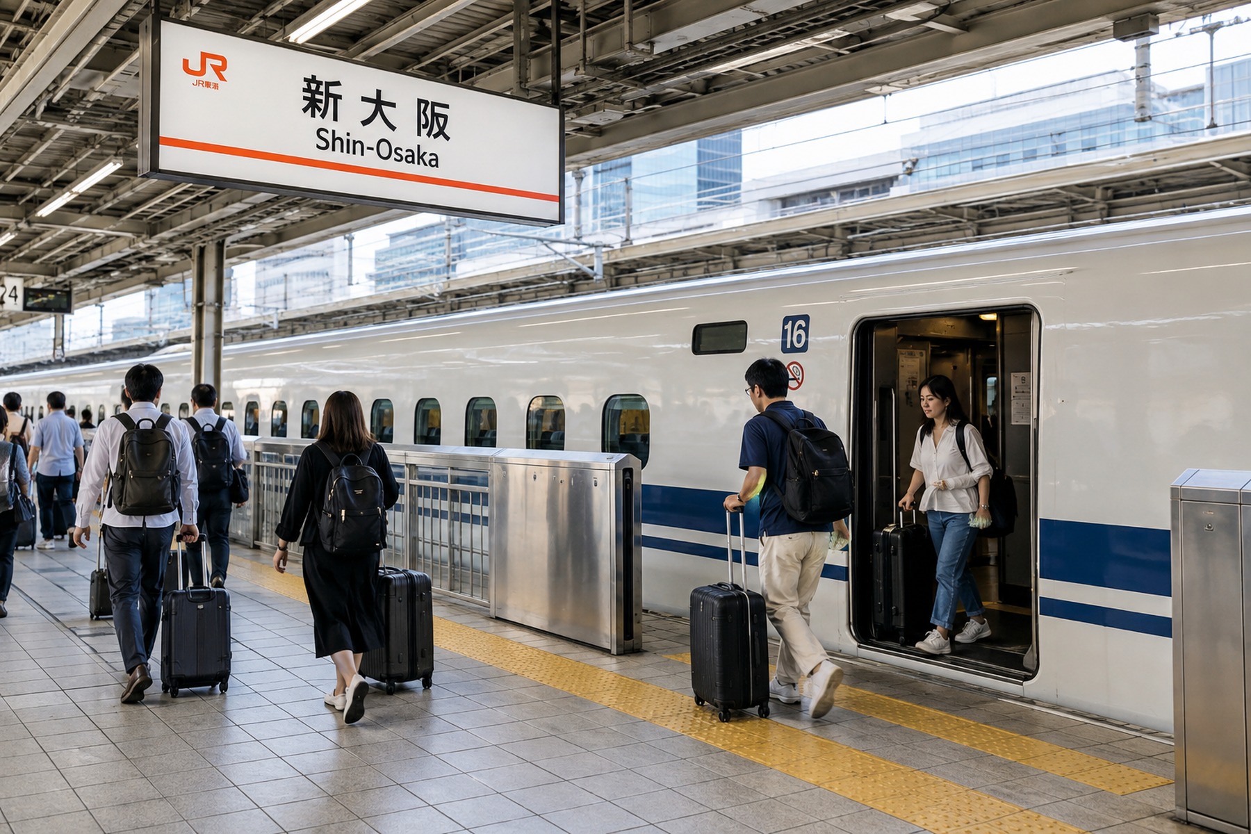 Travelers arriving by Shinkansen at Shin-Osaka Station