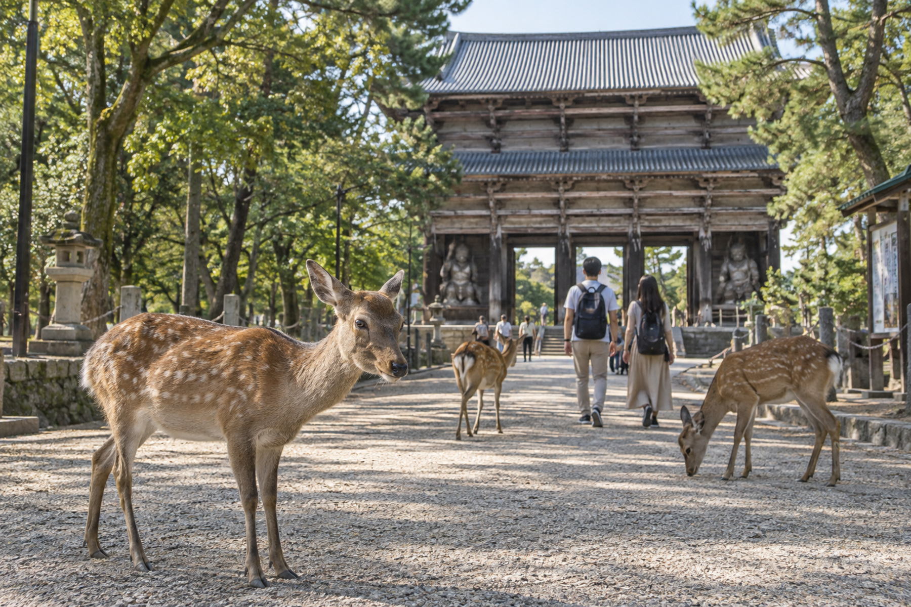 Train journey to Nara with deer and temple scenery