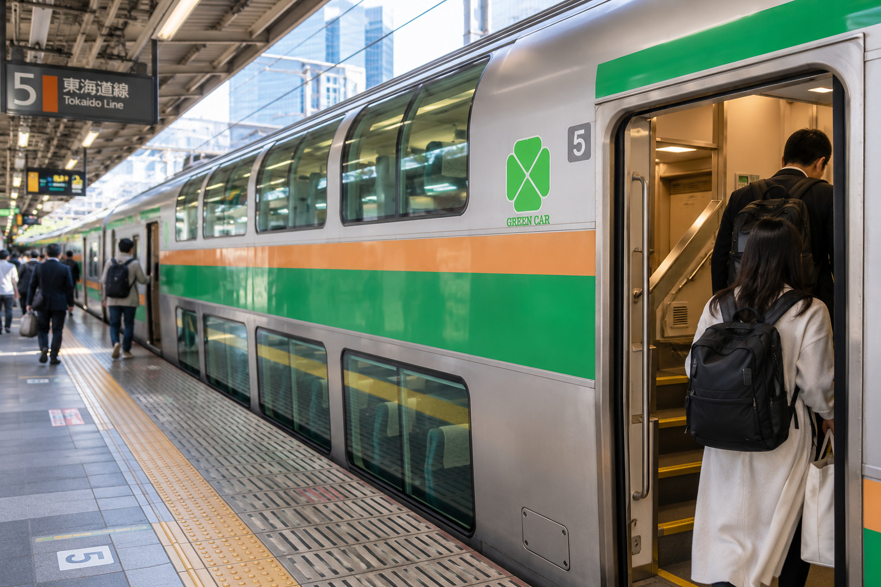 JR East local train Green Car at a station platform