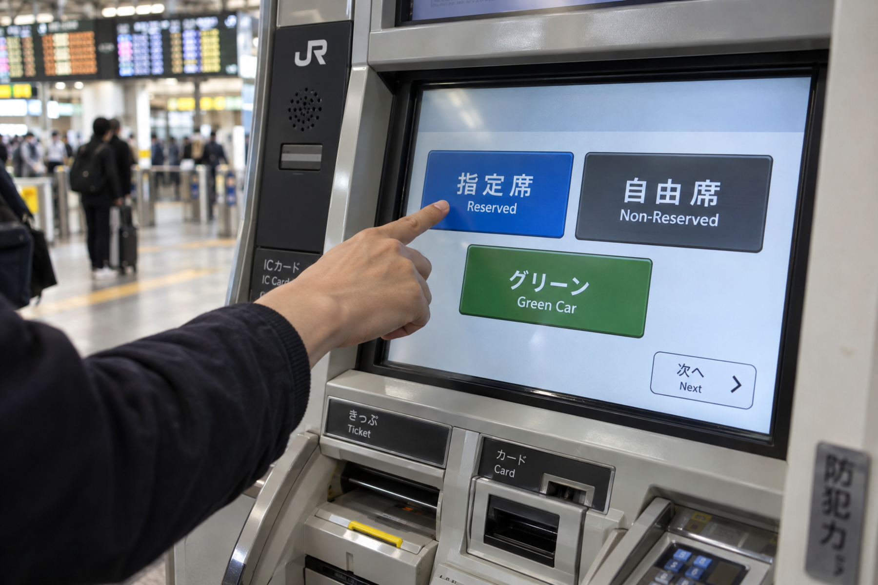 Shinkansen seats illustrating reserved and non-reserved seating options