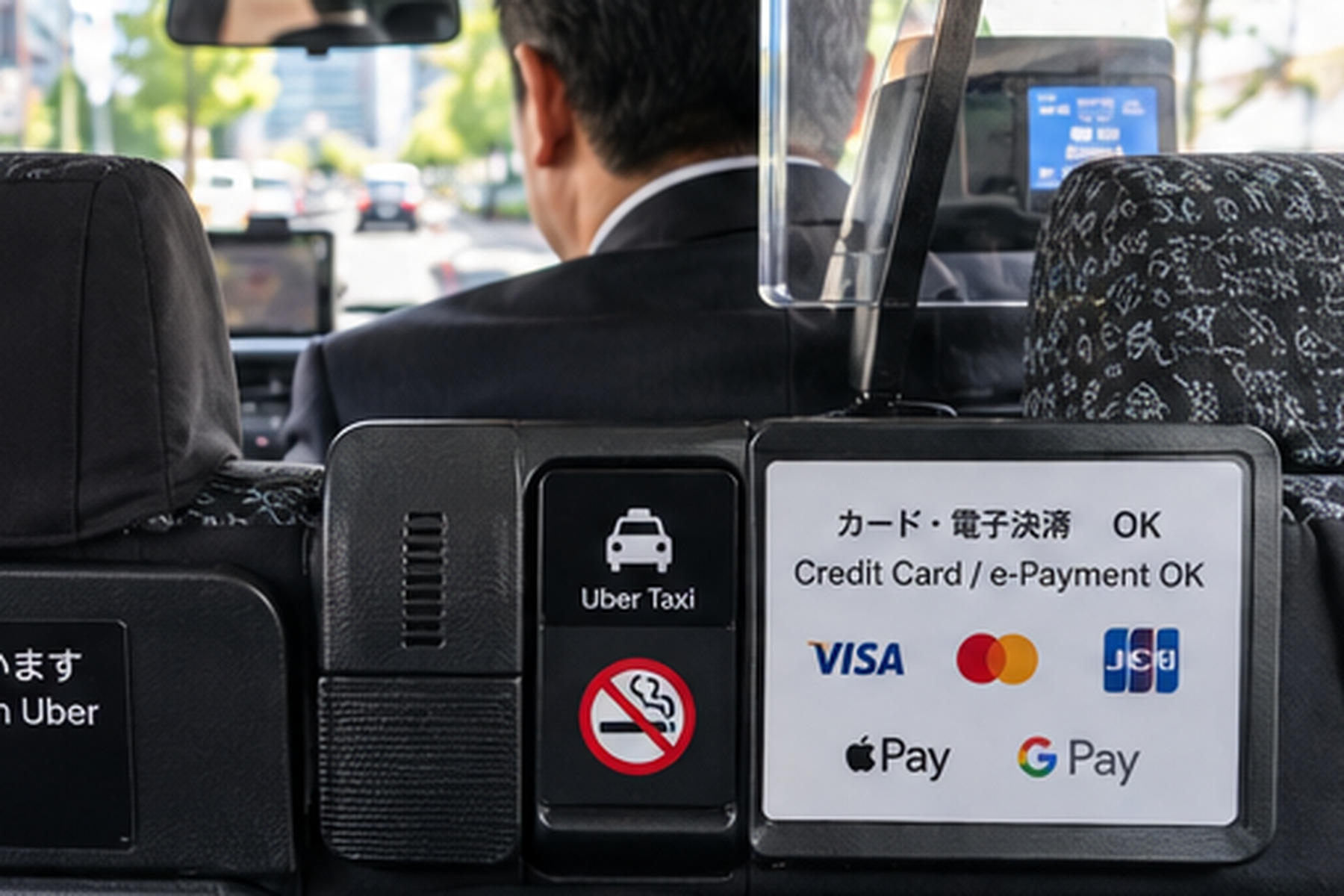 Electronic payment terminal inside a Japanese taxi