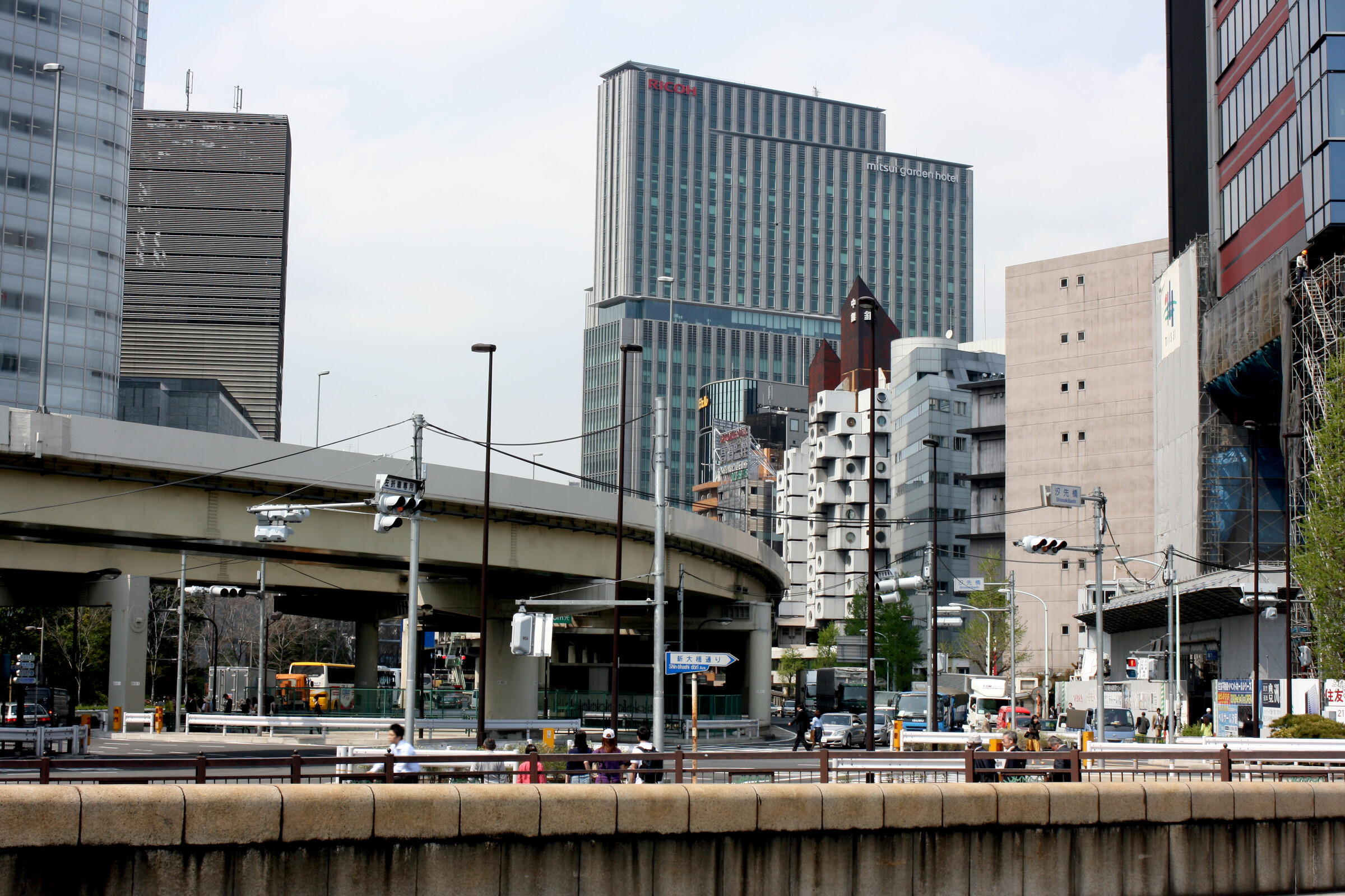 Tokyo hotel building viewed from an urban garden area