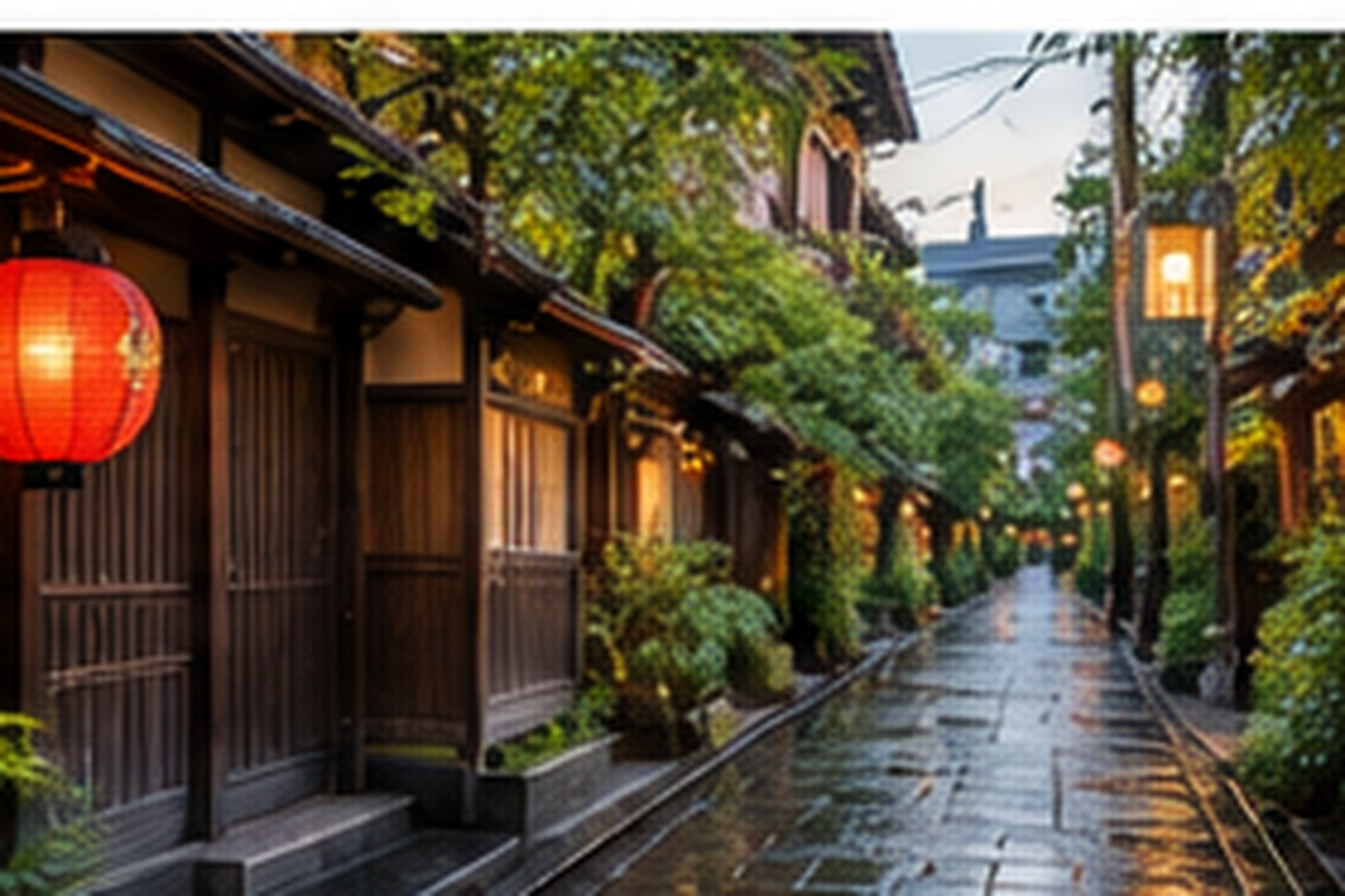Quiet residential lane in Japan after rain