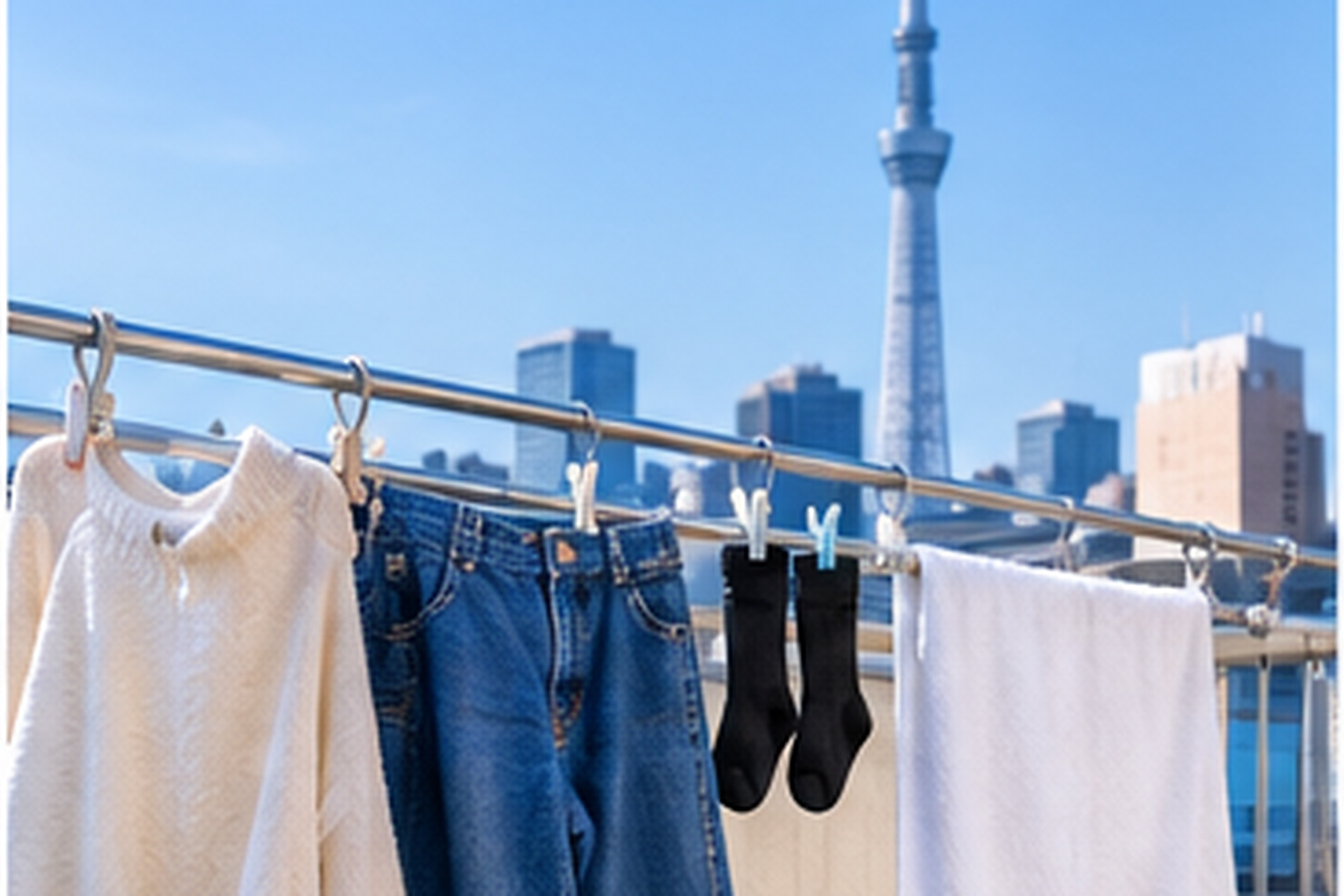 Travel clothes air-drying on a balcony in Japan