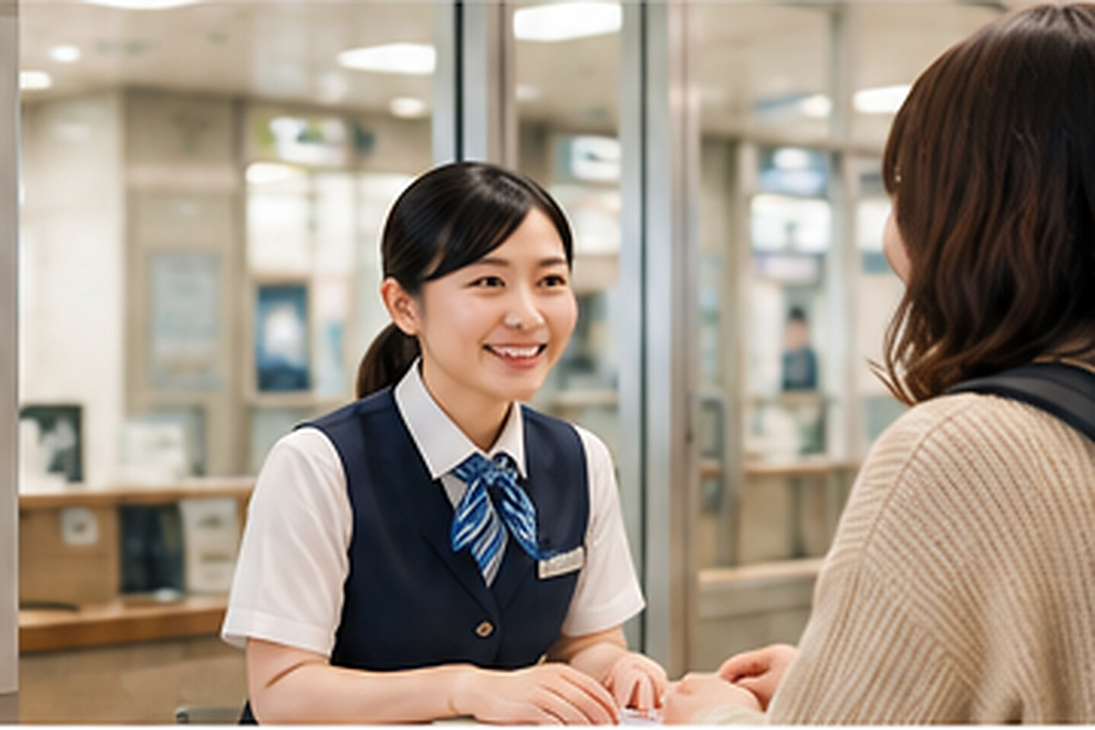 Traveler explaining a lost item to station staff in Japan