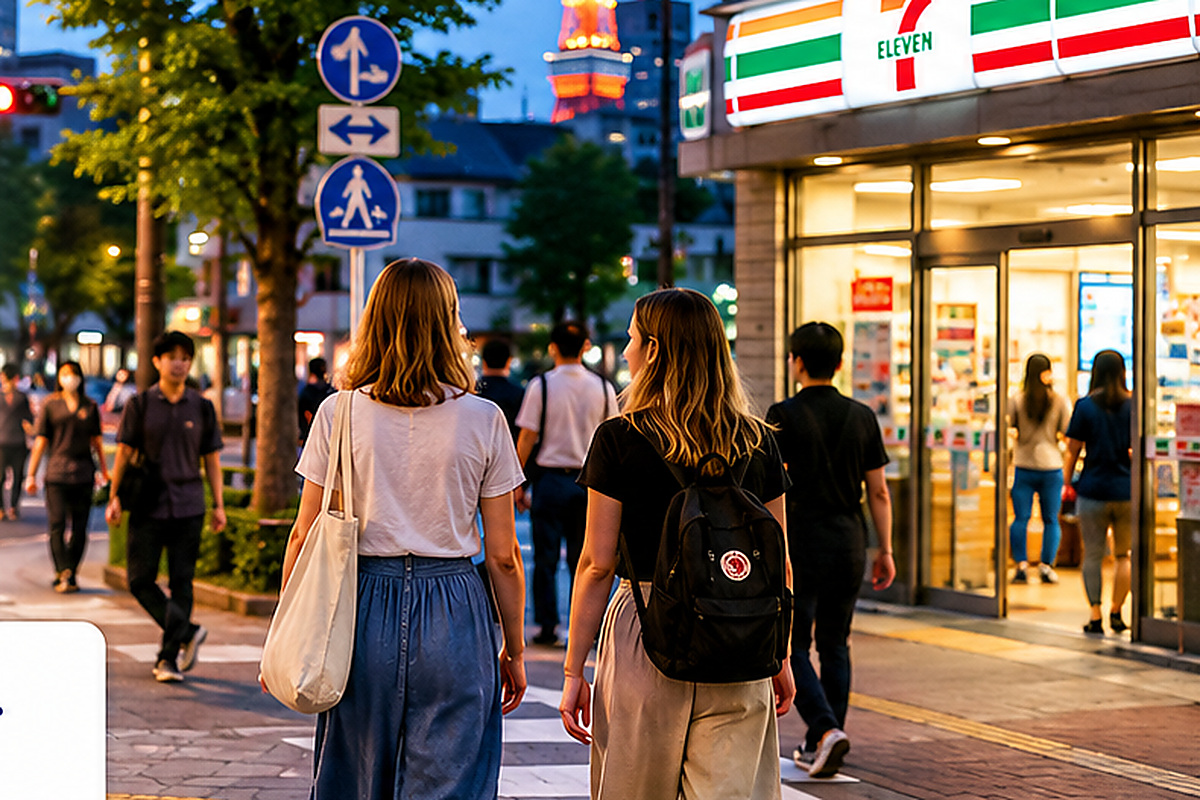 Travelers walking on a busy Tokyo street in Japan