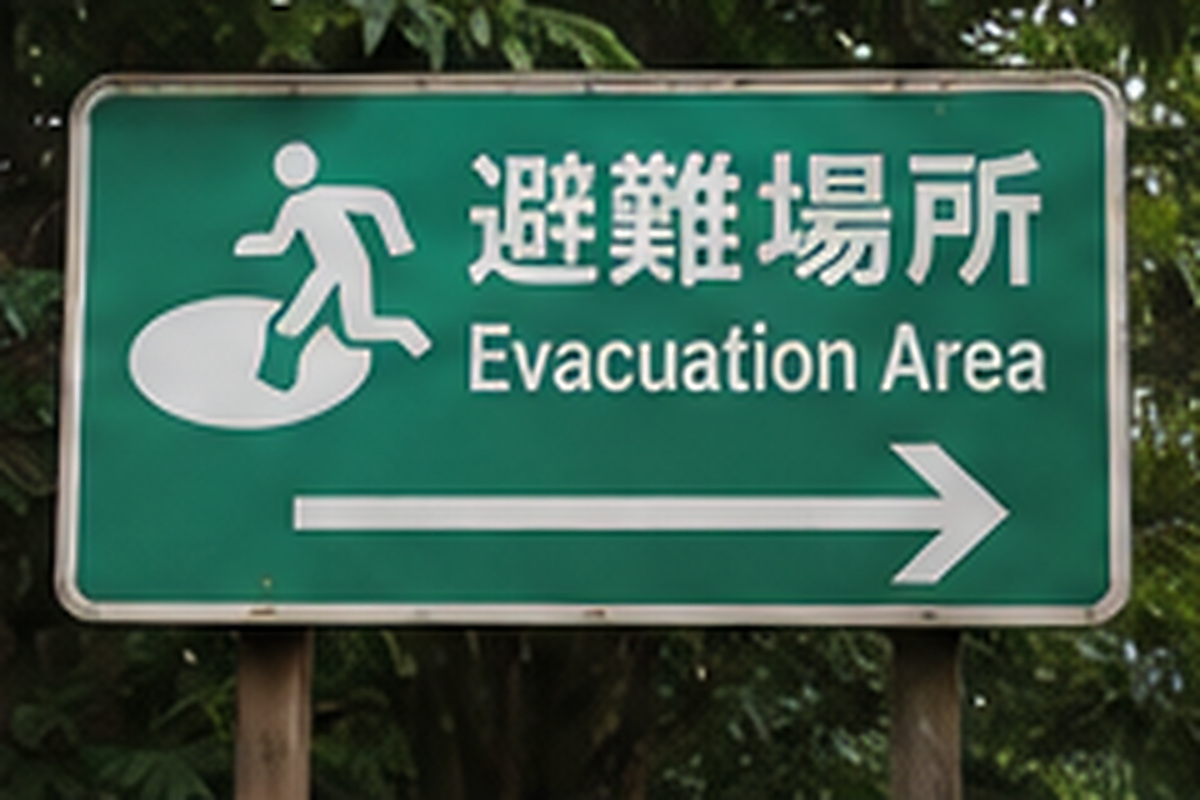 Japanese evacuation area sign for disaster safety
