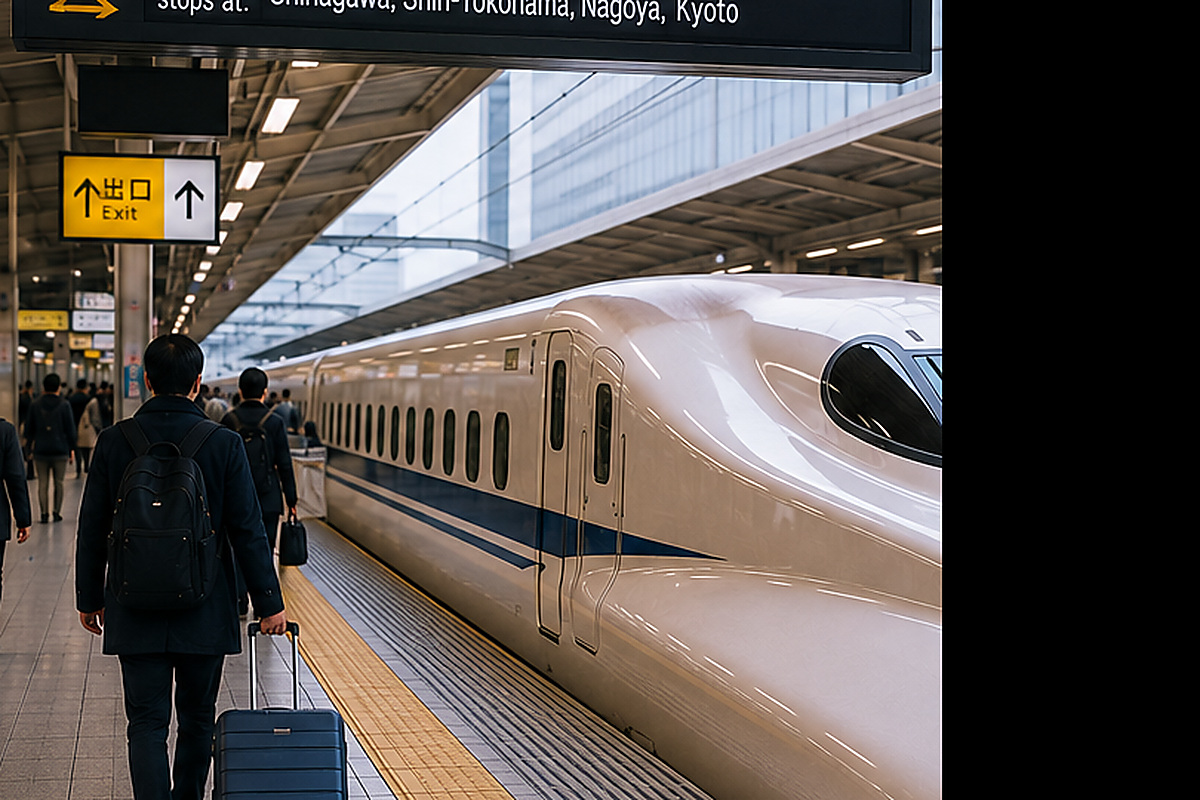 Shinkansen at a station in Japan during travel disruption