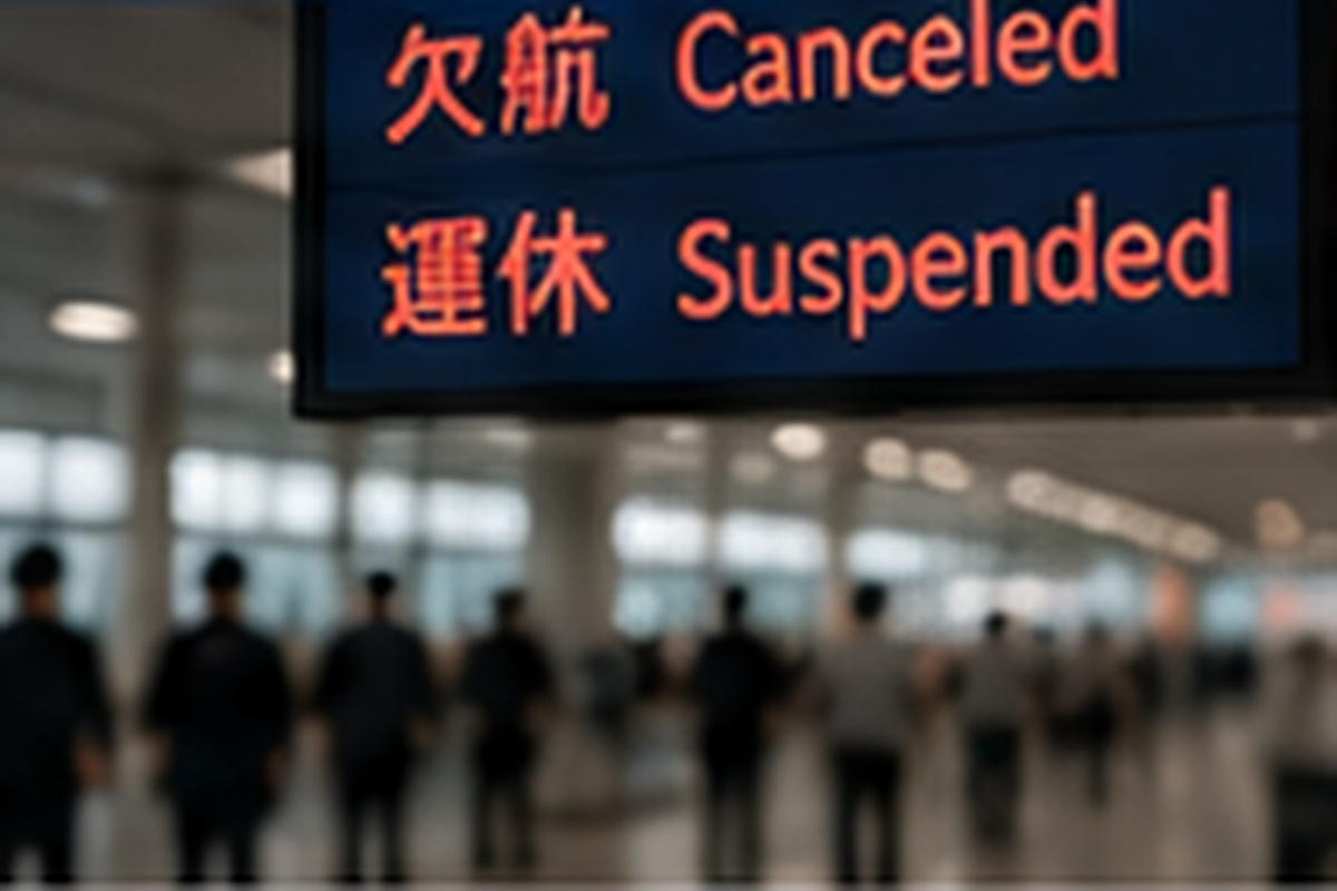Canceled and suspended transport services at a Japanese station
