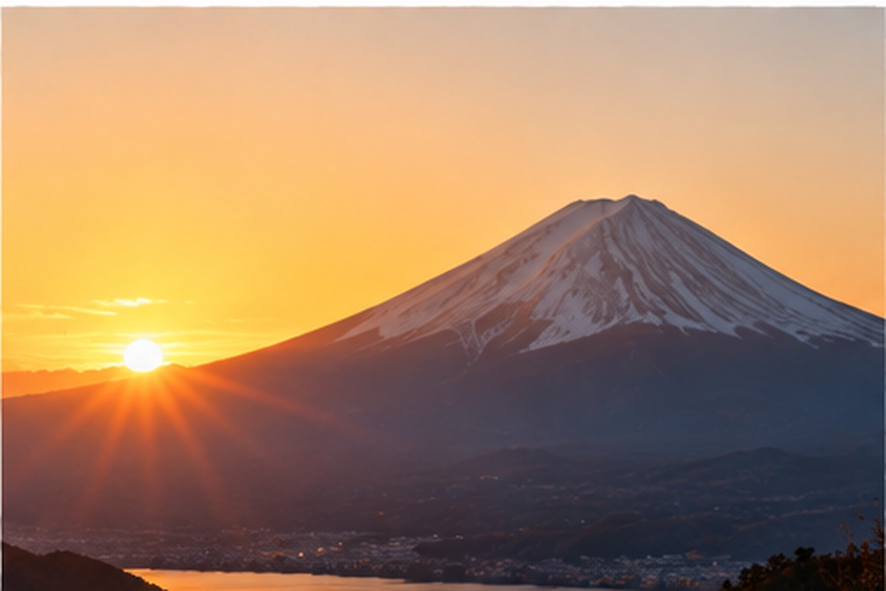 First sunrise of the year glowing beside Mount Fuji