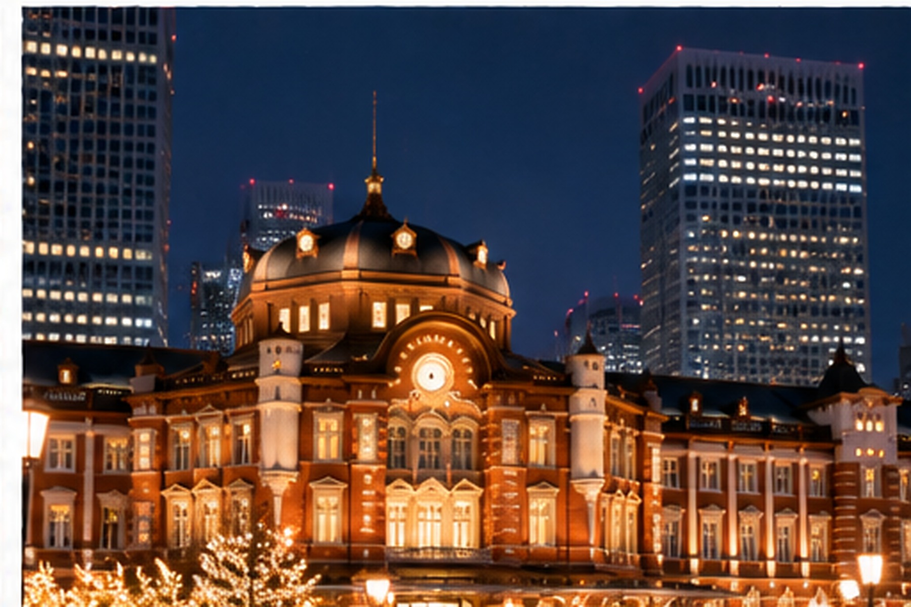 Tokyo Station illuminated on a winter Christmas-season evening