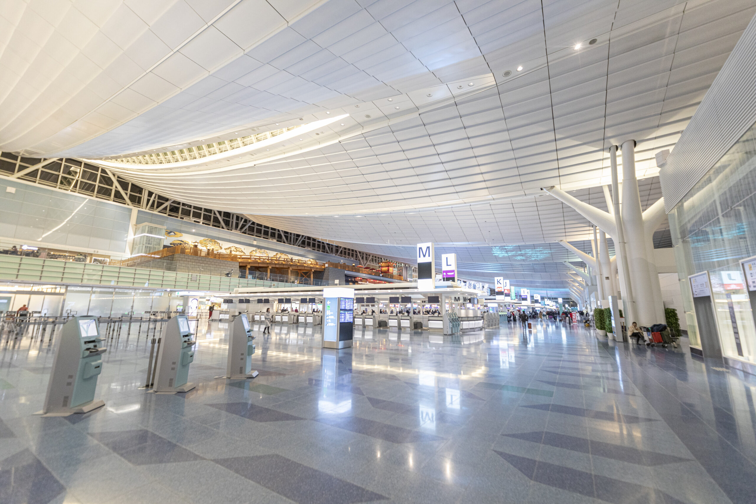 Spacious check-in hall inside Haneda Airport Terminal Three