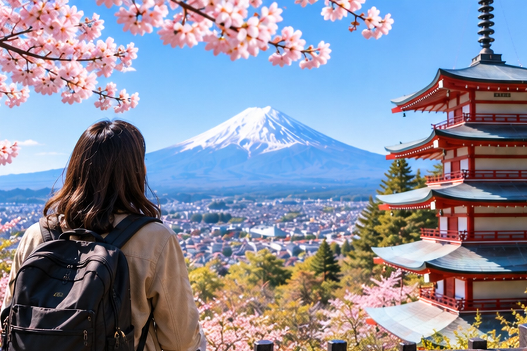 Solo traveler at a scenic Mount Fuji viewpoint