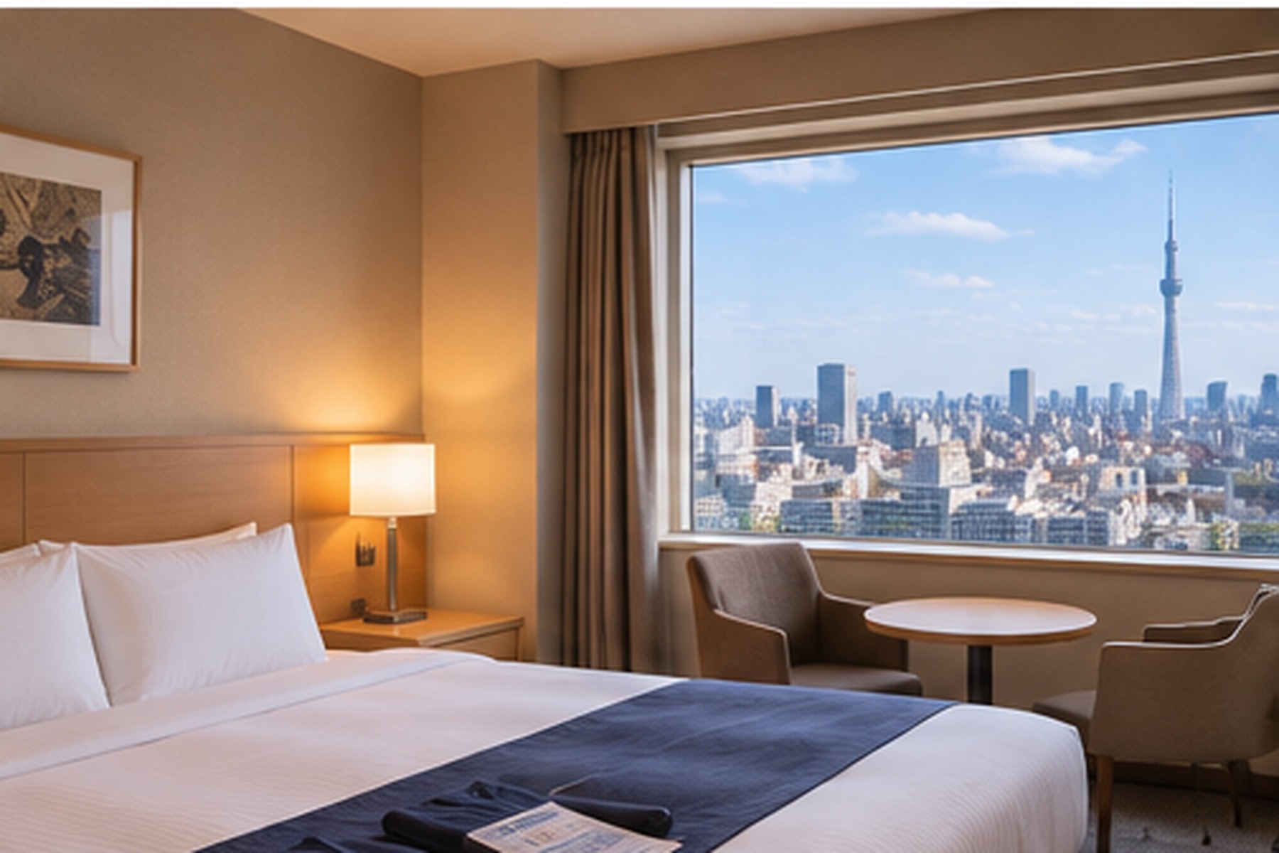 Modern Tokyo hotel room with city view
