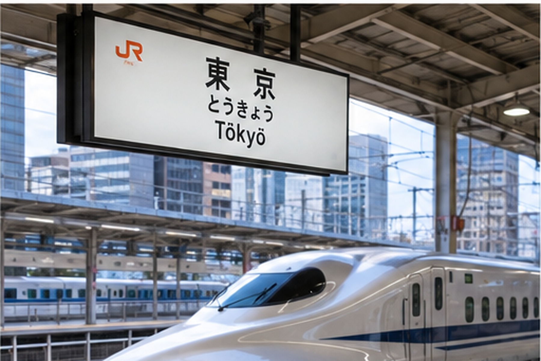 Shinkansen train waiting at Tokyo Station platform