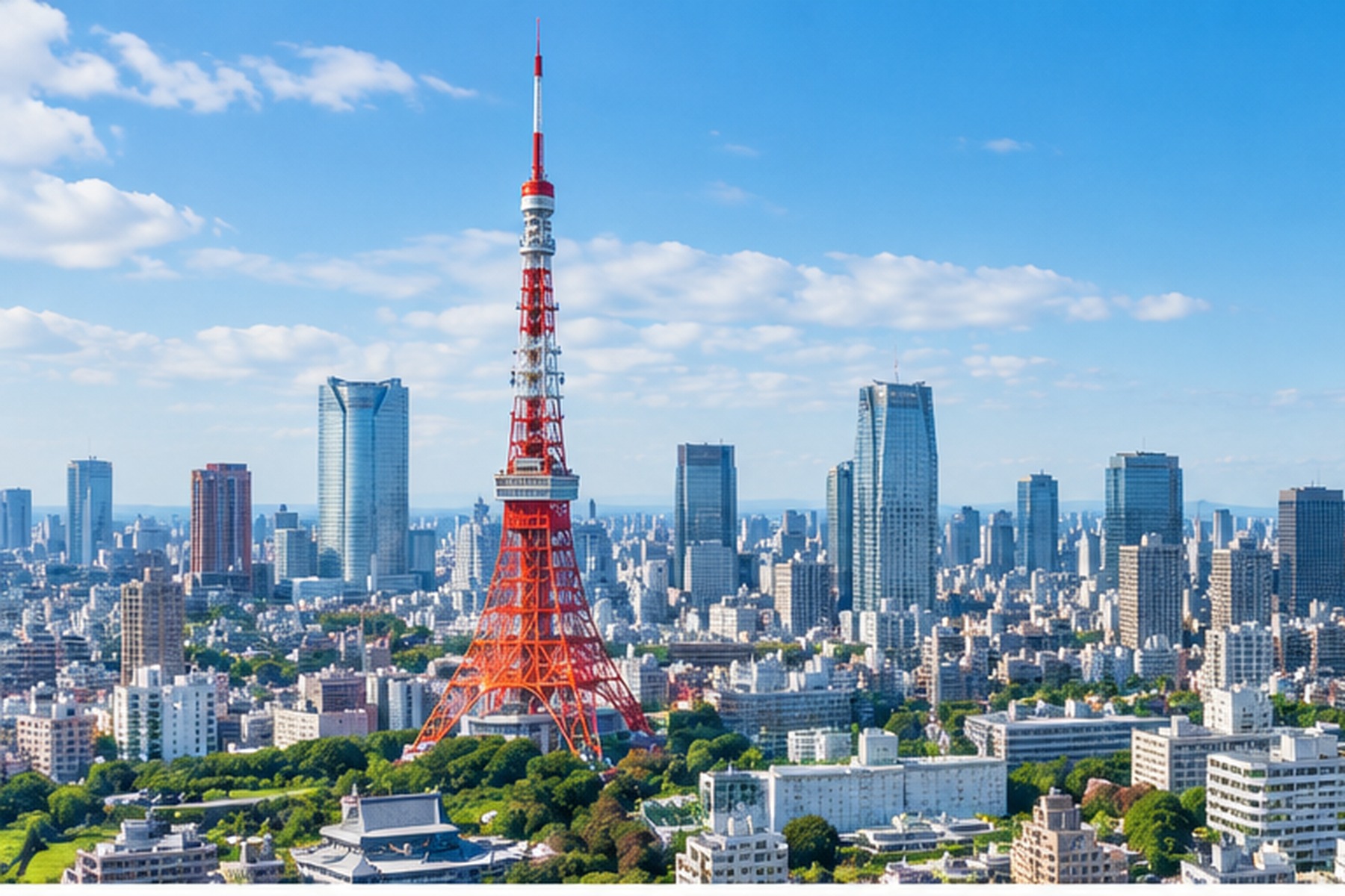Daytime central Tokyo skyline with Tokyo Tower and surrounding high-rises